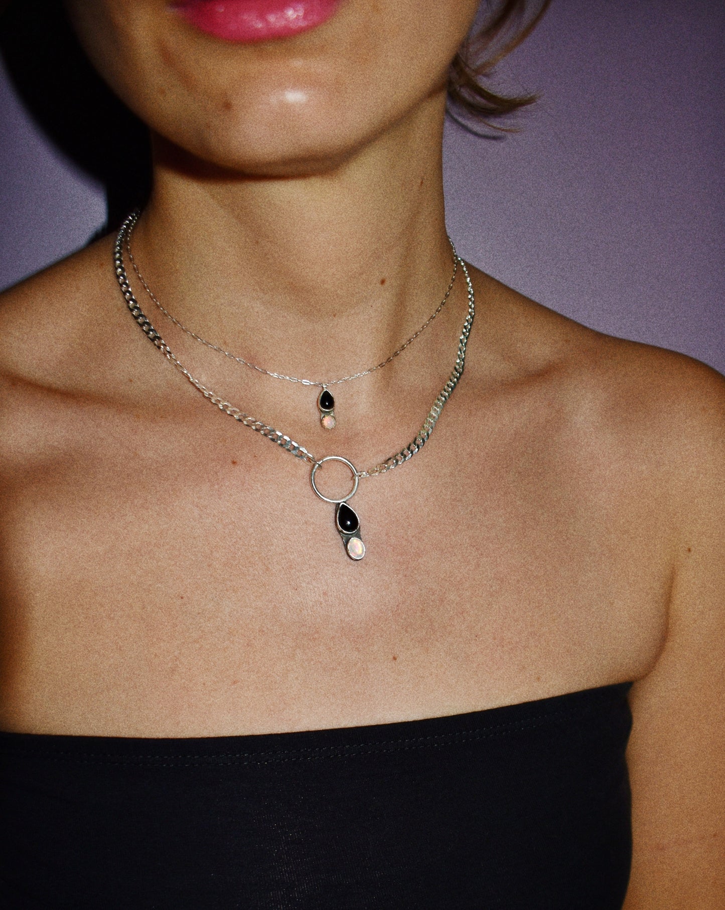 opposites attract mini necklace (opal & onyx)