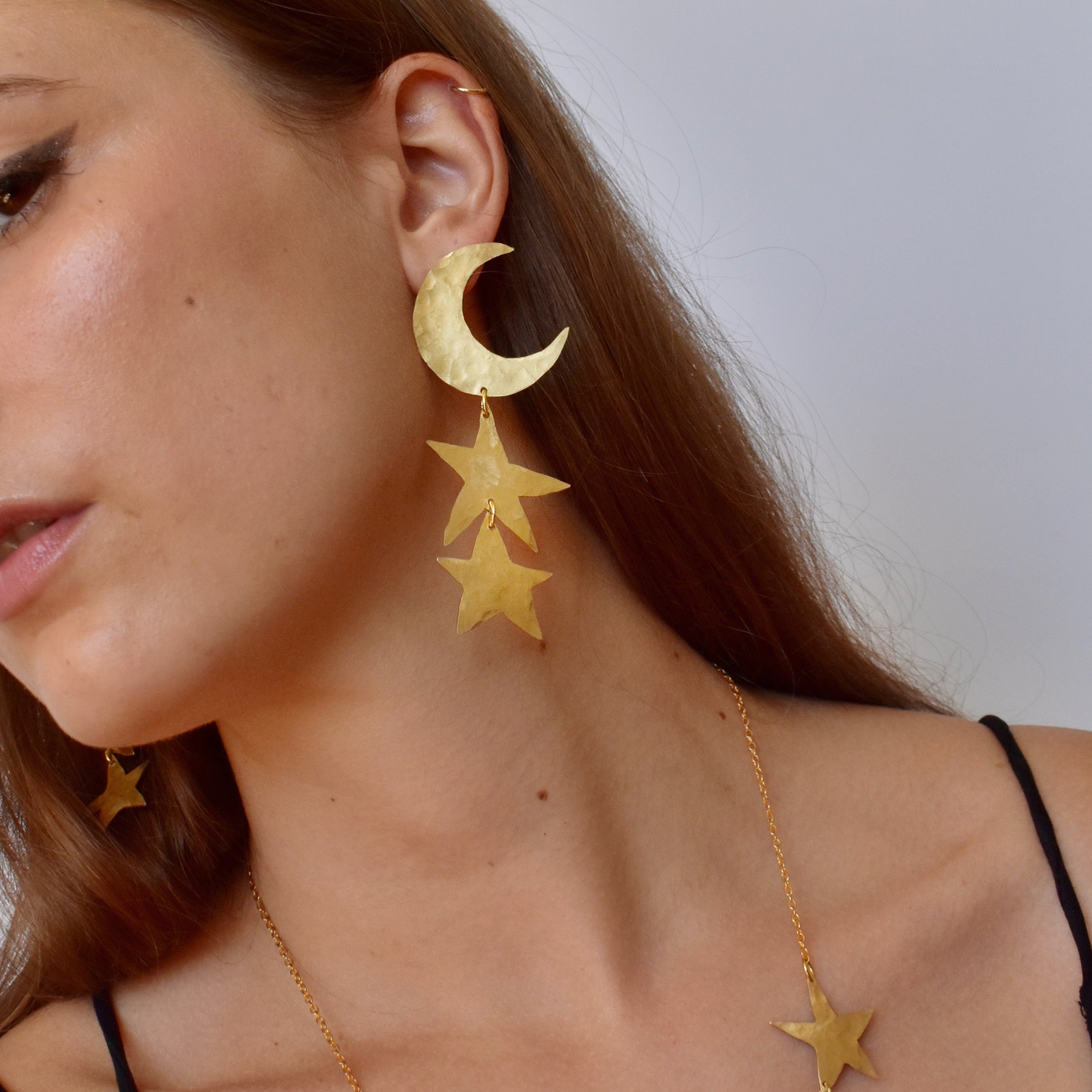 Inlaid Rhinestone Star and Moon Drop Earrings - PINKCOLADA – PINKCOLADA